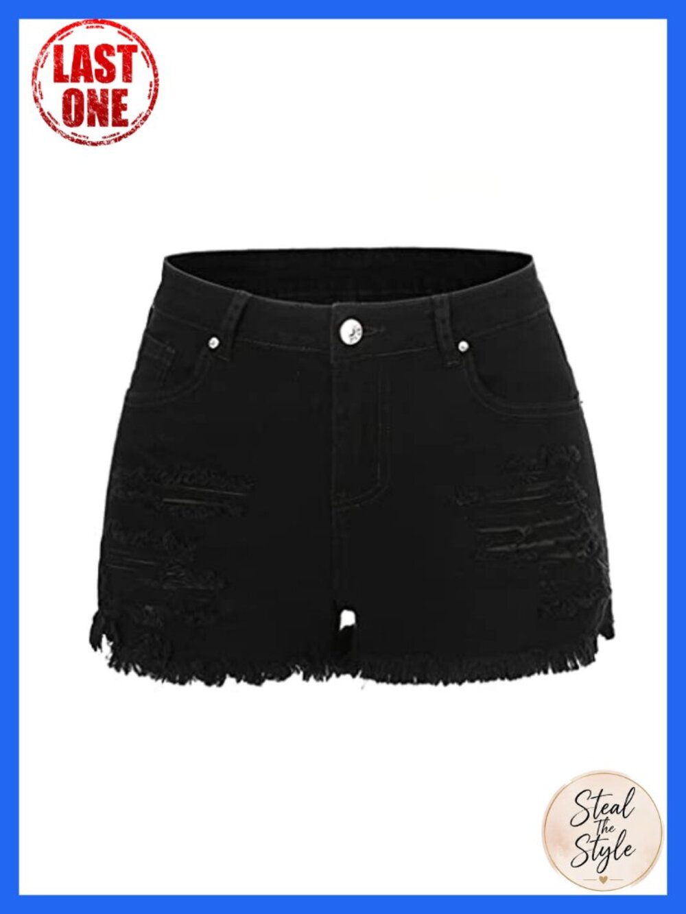Mid Rise Ripped Stretchy Denim Shorts Frayed Raw Hem Button Fly